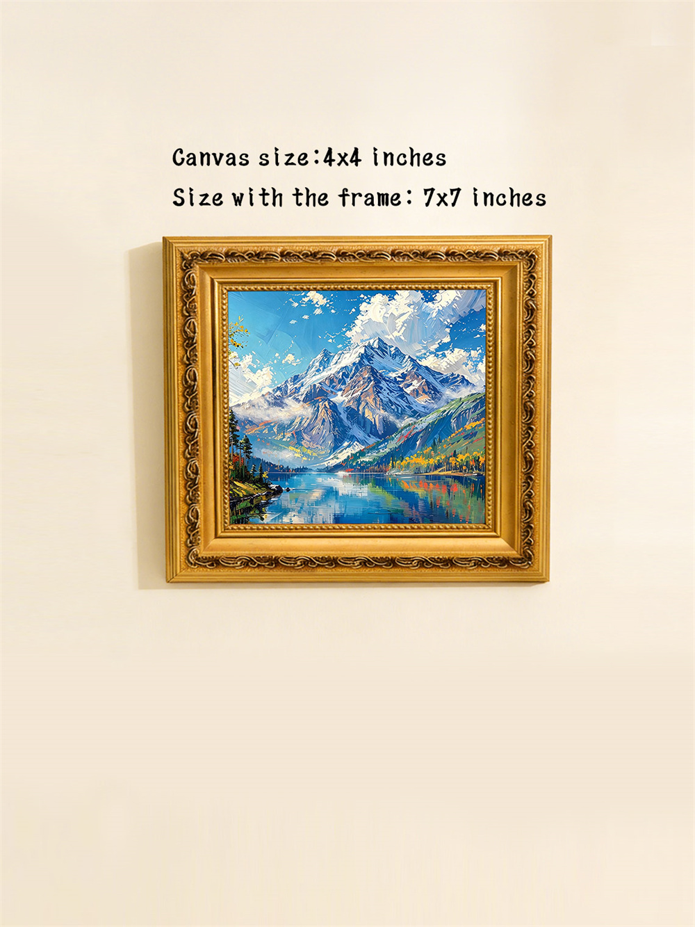 snow mountain lake painting solid wood square wall art home decor