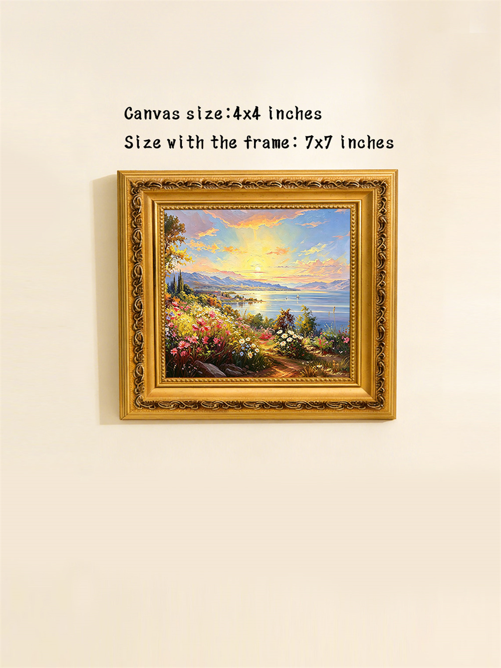 sunset lake town painting solid wood square wall art home decor
