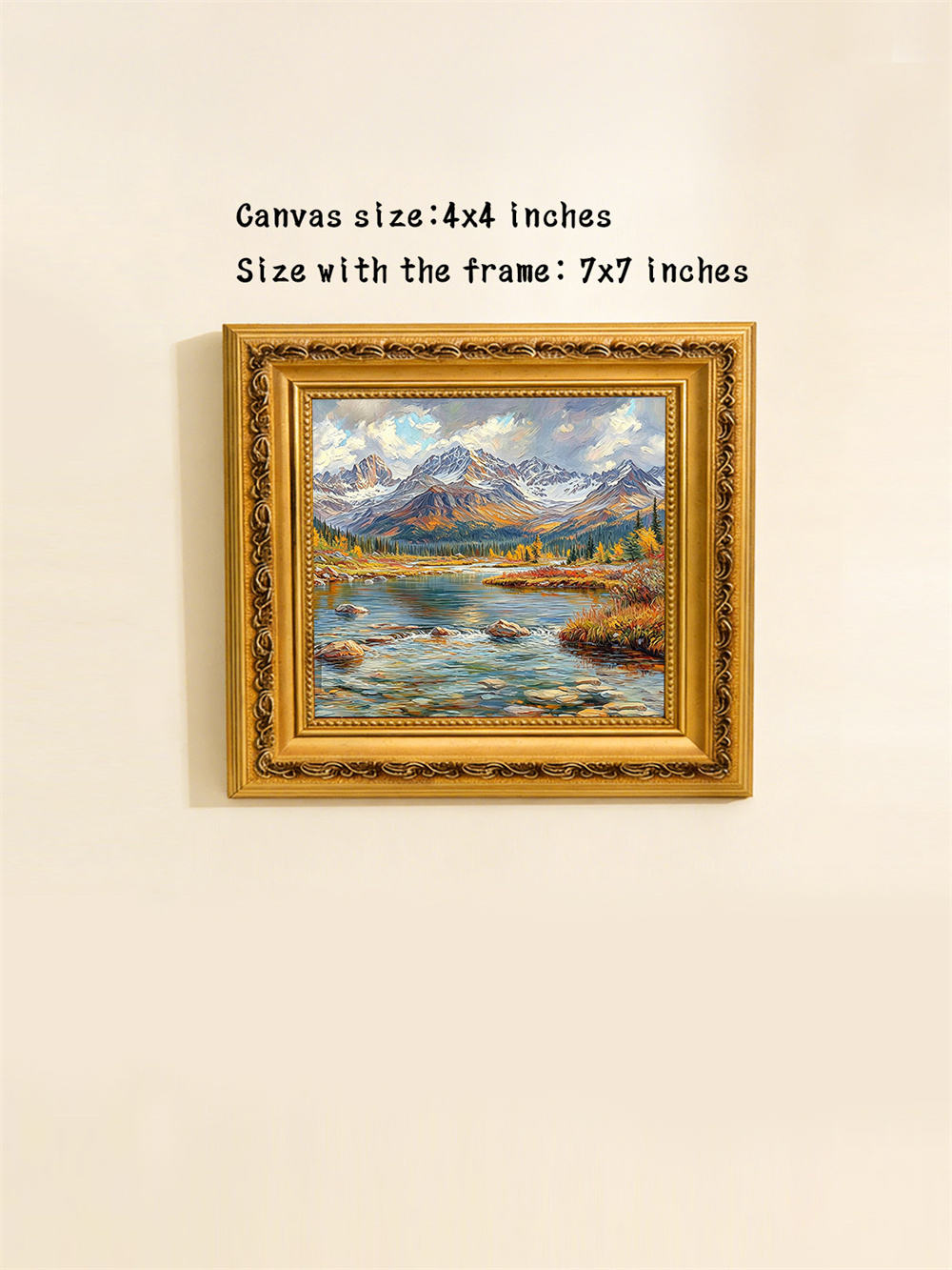 autumn snow mountain stream painting solid wood square wall art home decor