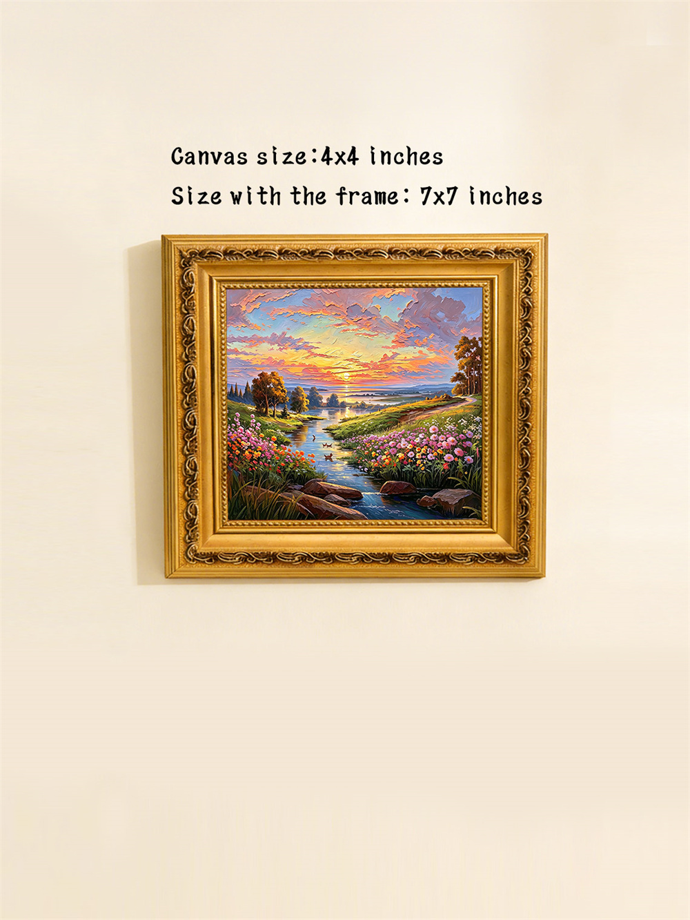 sunset flower creek painting solid wood square wall art home decor