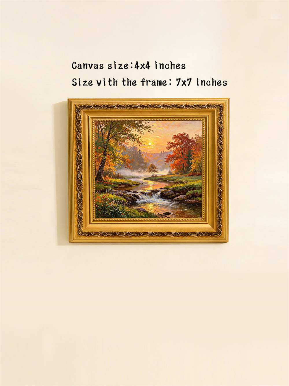 autumn brook sunset painting solid wood square wall art home decor