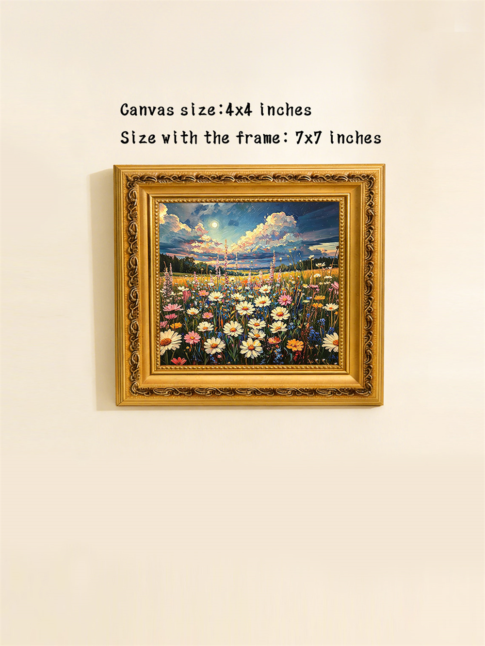 moon wildflower meadow painting solid wood square wall art home decor