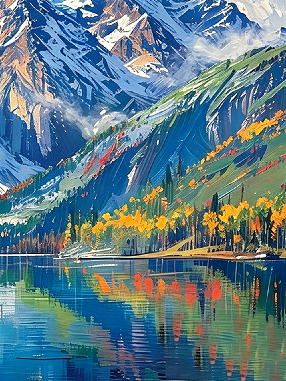 snow mountain lake painting solid wood square wall art home decor