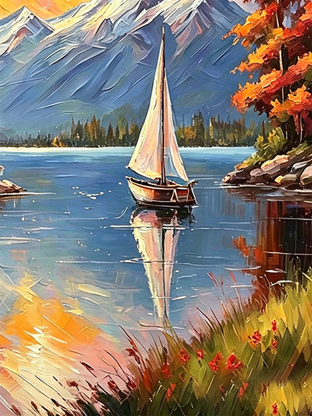 log cabin lake sunset painting solid wood square wall art home decor