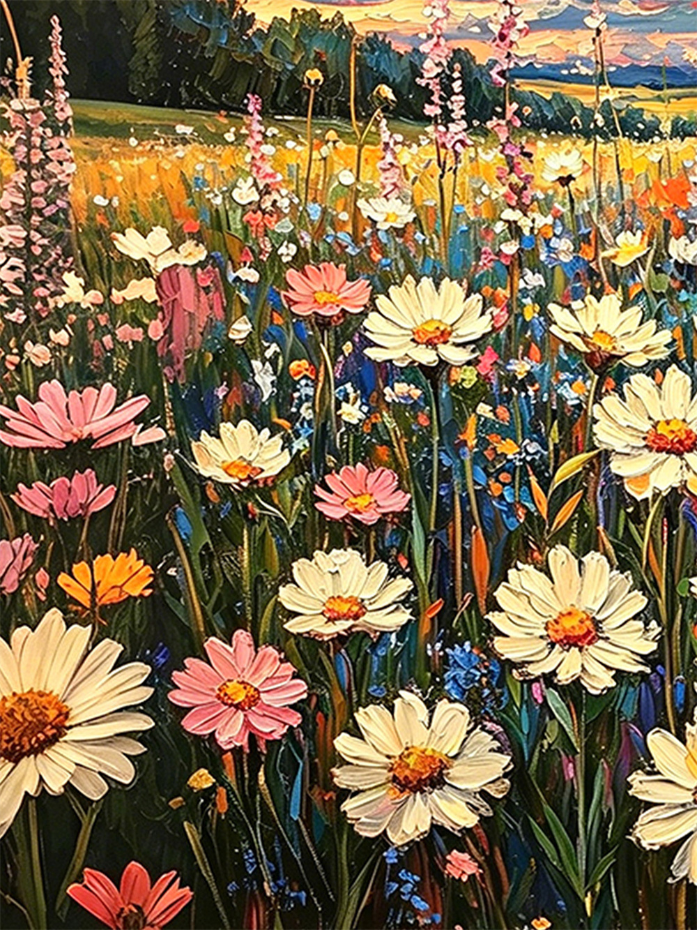 moon wildflower meadow painting solid wood square wall art home decor