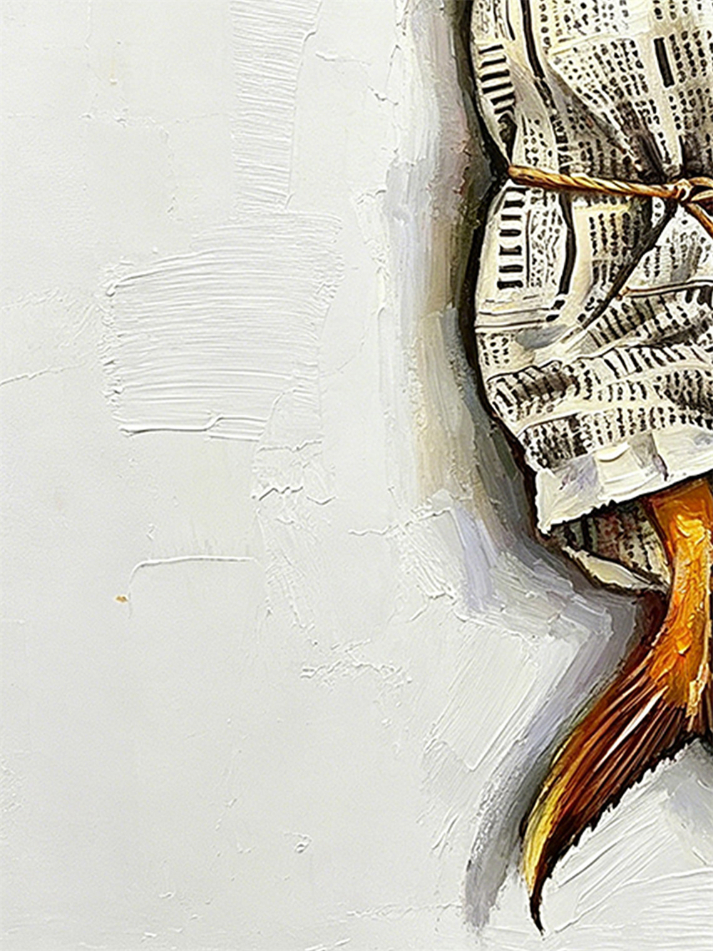 Sea of Dreams Fish Oil Painting, Newspaper Wrapped Surreal Art, Coastal Kitchen Decor Wood Frame 4x4 Gift