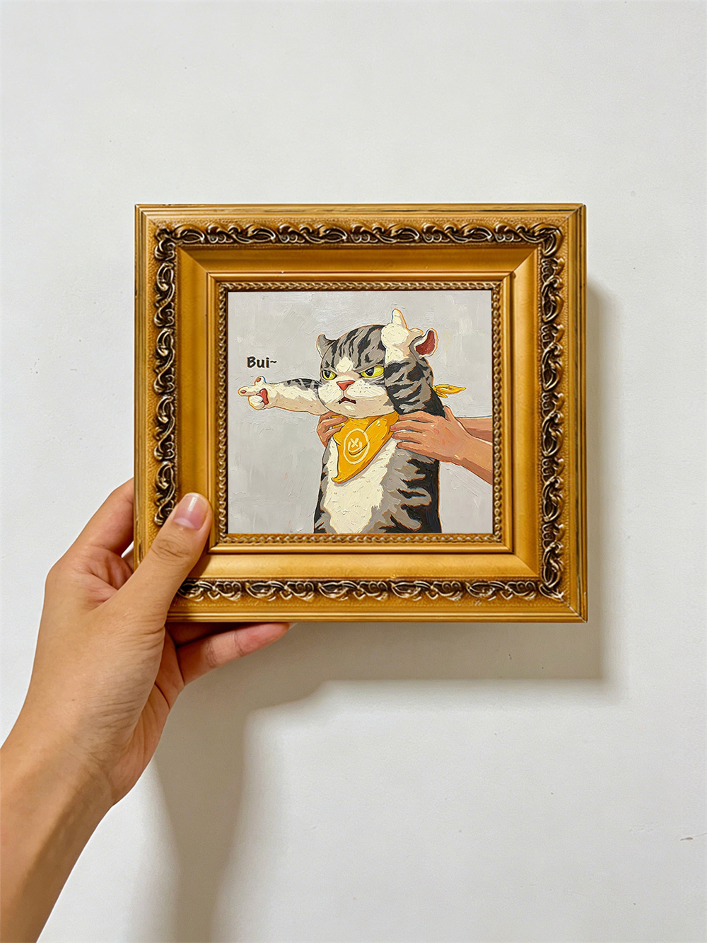 Funny Grumpy Cat Oil Painting, Sassy Tabby Wall Art, Cute Cat Pointing Decor, Cat Lover Gift, Whimsical Pet Portrait