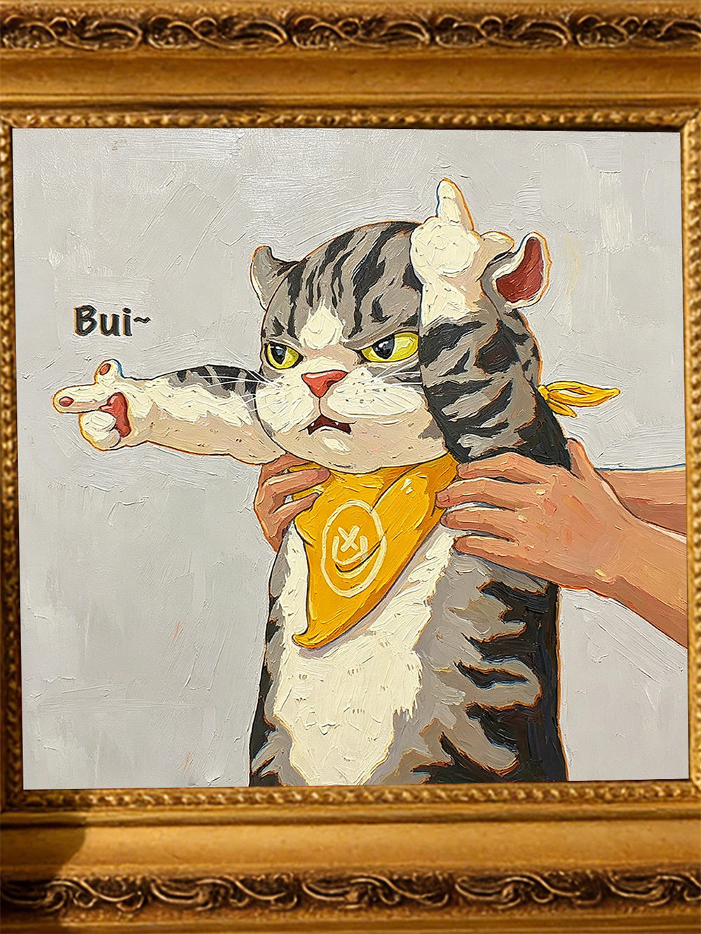 Funny Grumpy Cat Oil Painting, Sassy Tabby Wall Art, Cute Cat Pointing Decor, Cat Lover Gift, Whimsical Pet Portrait