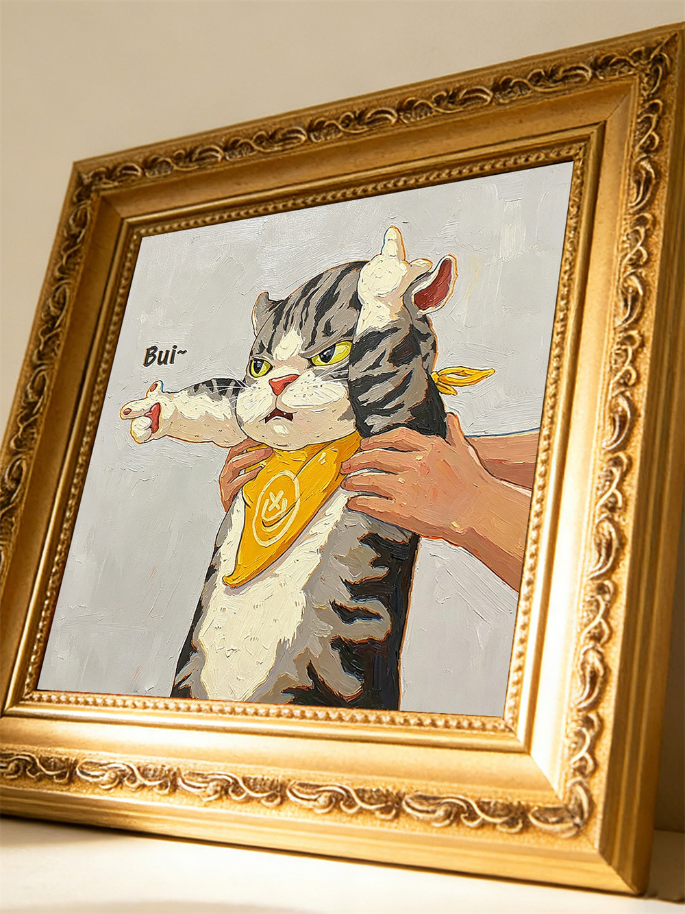 Funny Grumpy Cat Oil Painting, Sassy Tabby Wall Art, Cute Cat Pointing Decor, Cat Lover Gift, Whimsical Pet Portrait