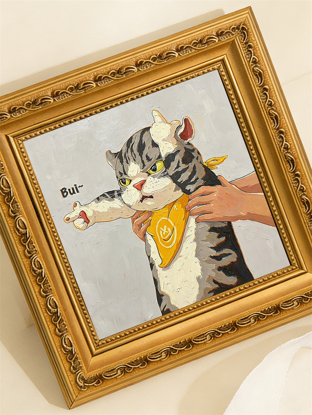 Funny Grumpy Cat Oil Painting, Sassy Tabby Wall Art, Cute Cat Pointing Decor, Cat Lover Gift, Whimsical Pet Portrait