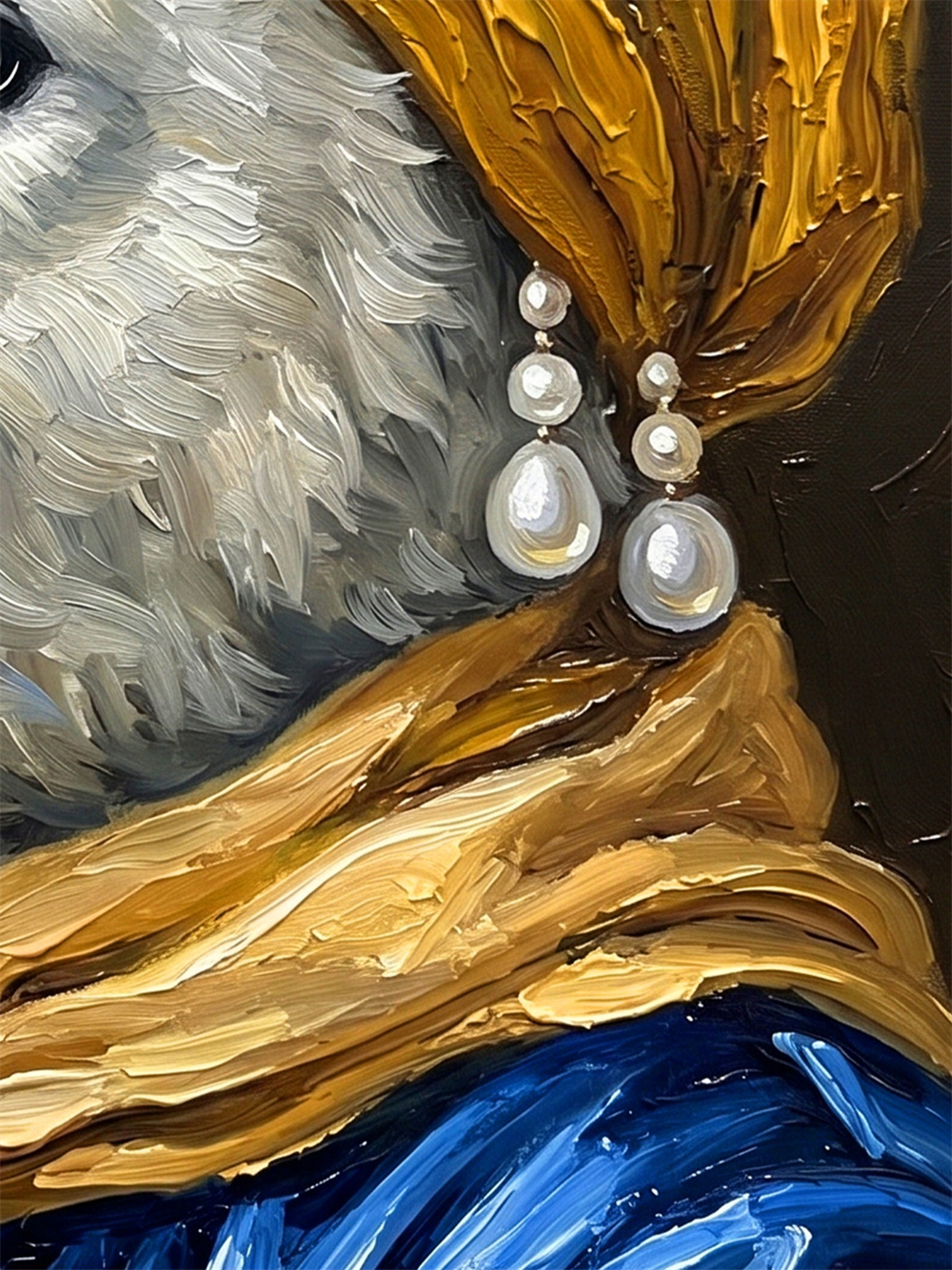 Polar Bear Pearl Earring Oil Painting, Framed Animal Wall Art, Classic Portrait Gift,Gift For Her&Him