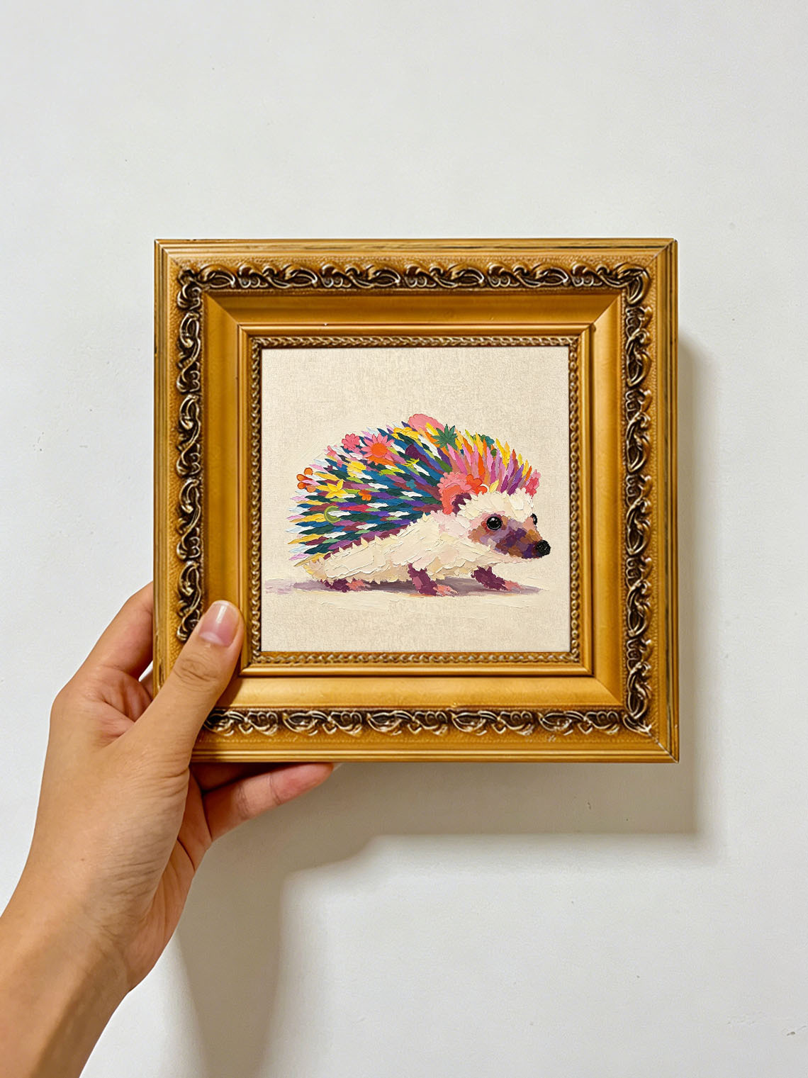 Rainbow Hedgehog Art Oil Painting Dining Room Wall Art ,Custom oil painting from photo ,Gift for Friend