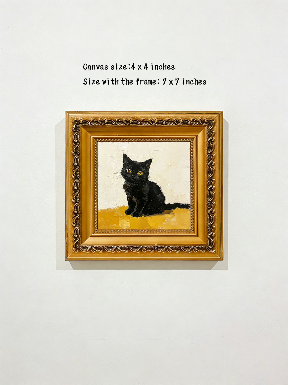 Black Cat Gold Frame Oil Painting Dining Room Wall Art Custom oil painting from photo Gift for Friend