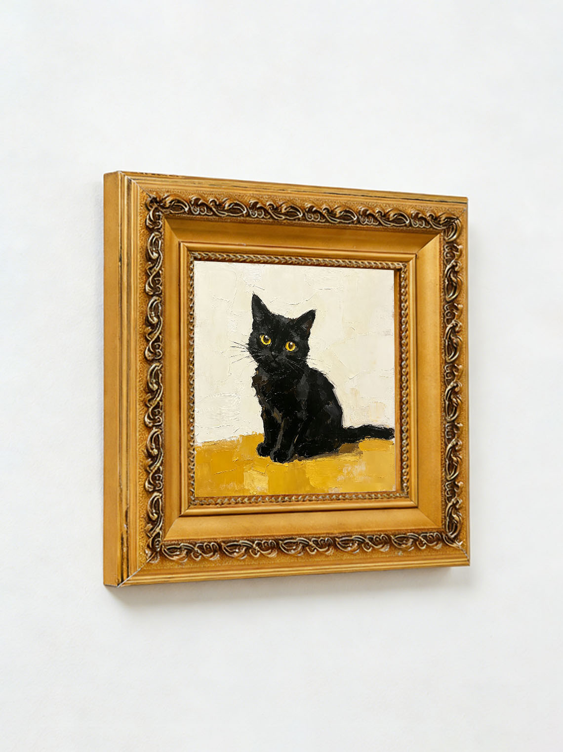 Black Cat Gold Frame Oil Painting Dining Room Wall Art Custom oil painting from photo Gift for Friend
