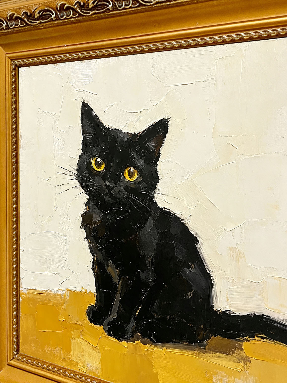 Black Cat Gold Frame Oil Painting Dining Room Wall Art Custom oil painting from photo Gift for Friend