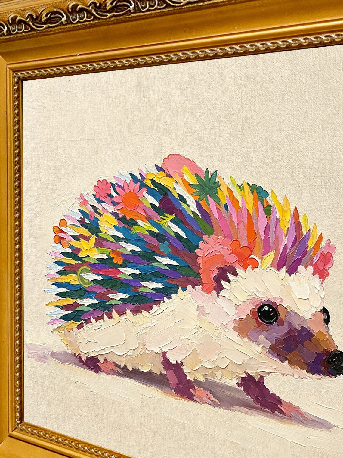 Rainbow Hedgehog Art Oil Painting Dining Room Wall Art ,Custom oil painting from photo ,Gift for Friend