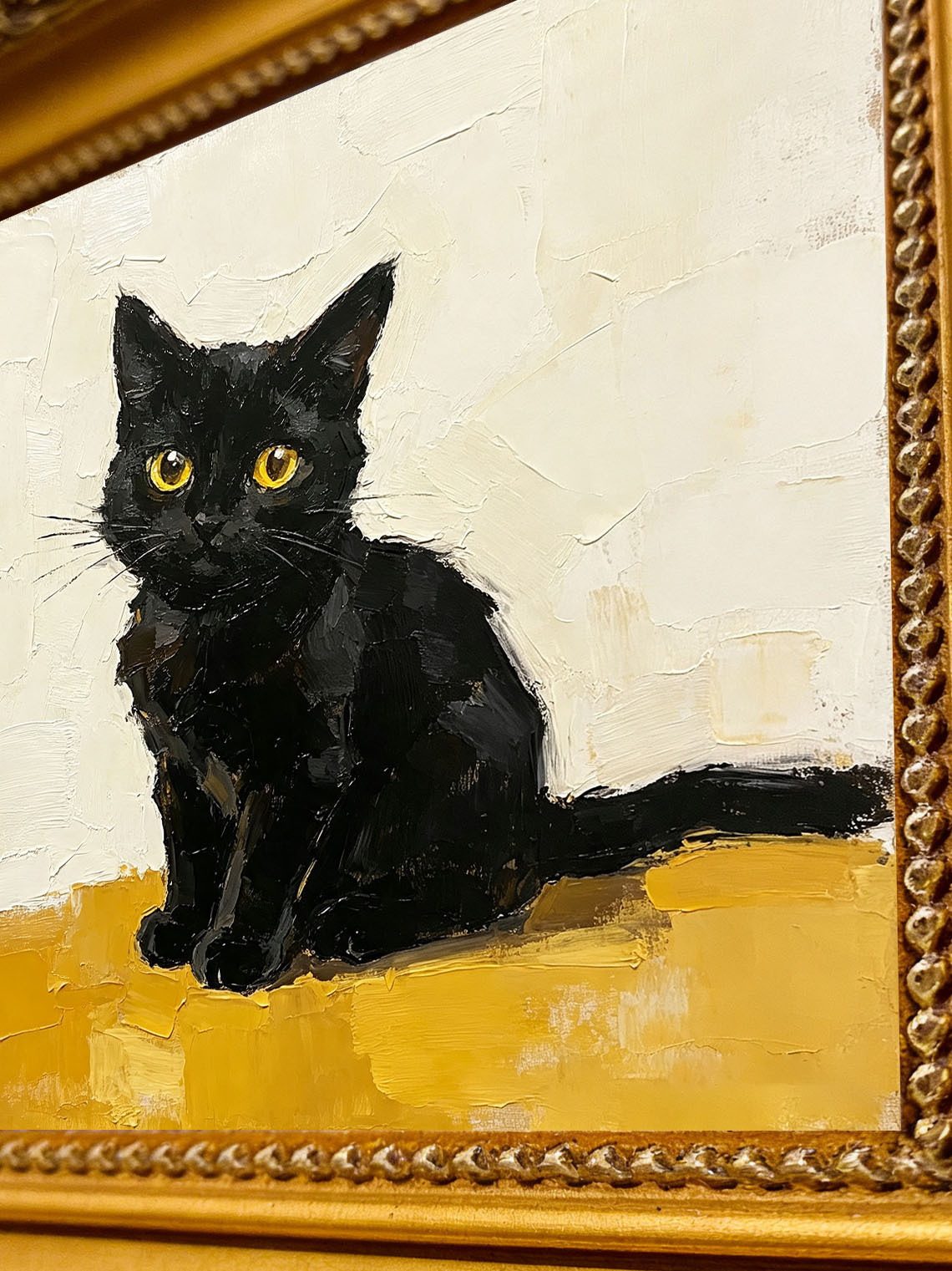 Black Cat Gold Frame Oil Painting Dining Room Wall Art Custom oil painting from photo Gift for Friend