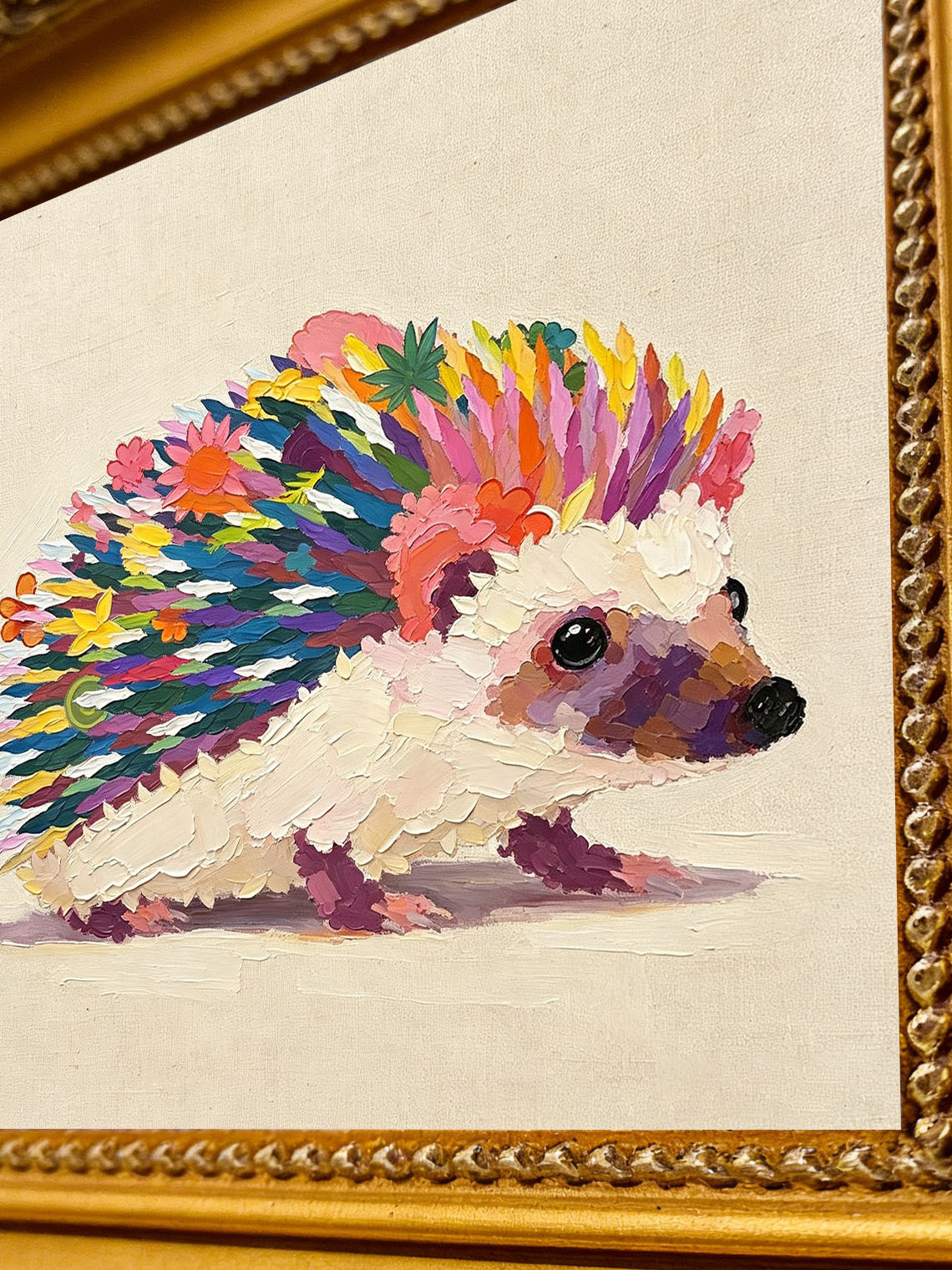 Rainbow Hedgehog Art Oil Painting Dining Room Wall Art ,Custom oil painting from photo ,Gift for Friend