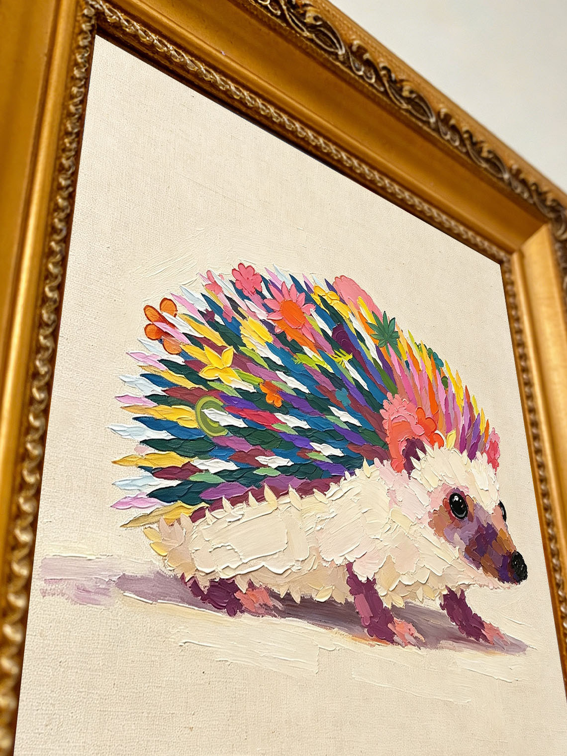 Rainbow Hedgehog Art Oil Painting Dining Room Wall Art ,Custom oil painting from photo ,Gift for Friend