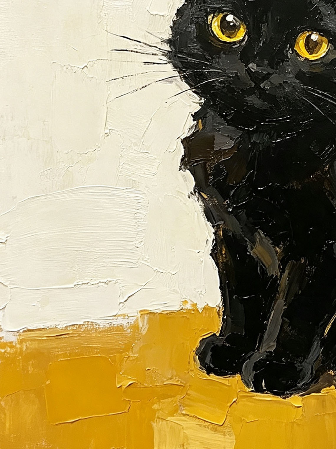 Black Cat Gold Frame Oil Painting Dining Room Wall Art Custom oil painting from photo Gift for Friend
