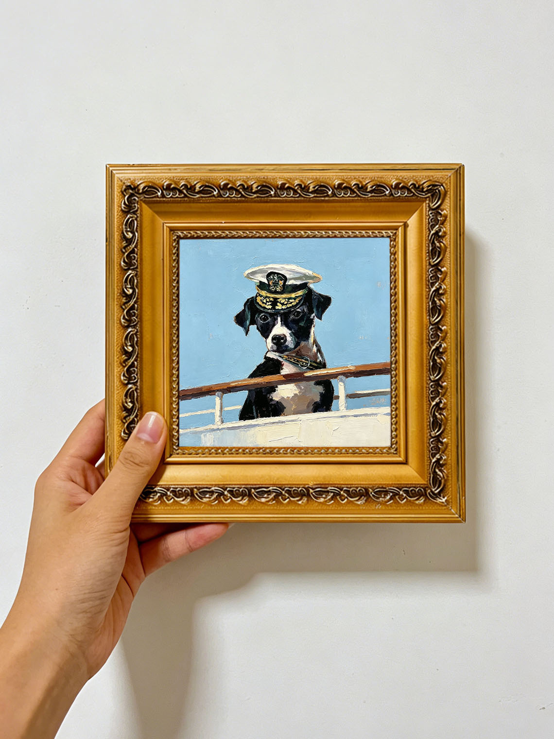 Dog Sailor Hat Boat Dining Room Wall Art,Custom Oil Painting from photo, Gift for friend