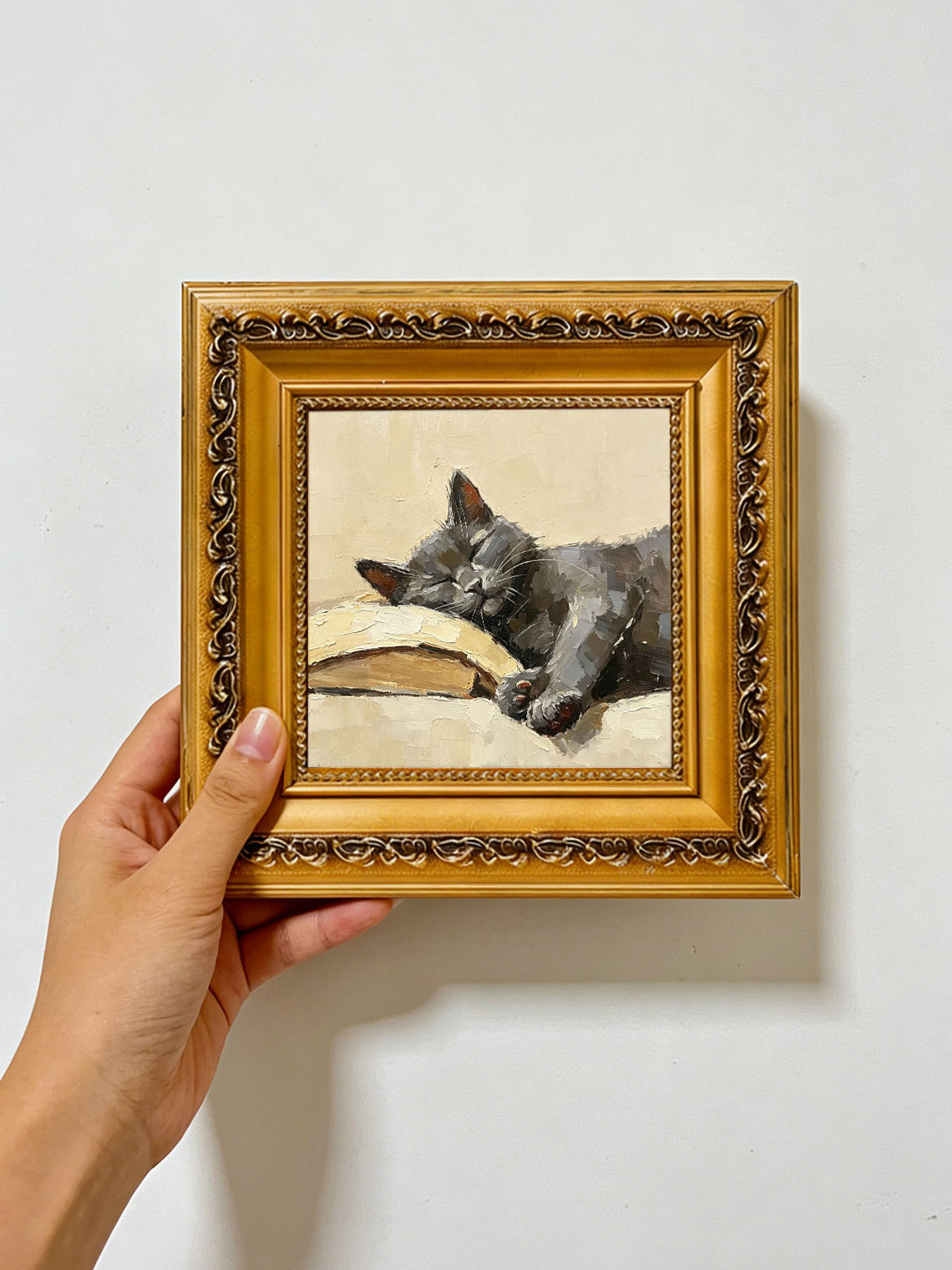 Sleeping Cat Book Dining Room Wall Art, Custom oil painting from photo ,Gift for Friend