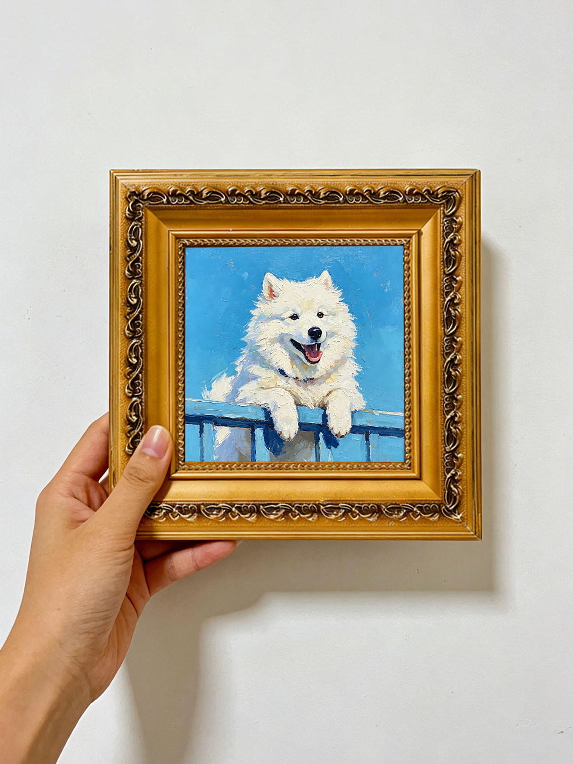 Samoyed Dog Blue Sky Oil Painting, Dining Room Wall Art, Custom oil painting from photo ,Gift for Friend