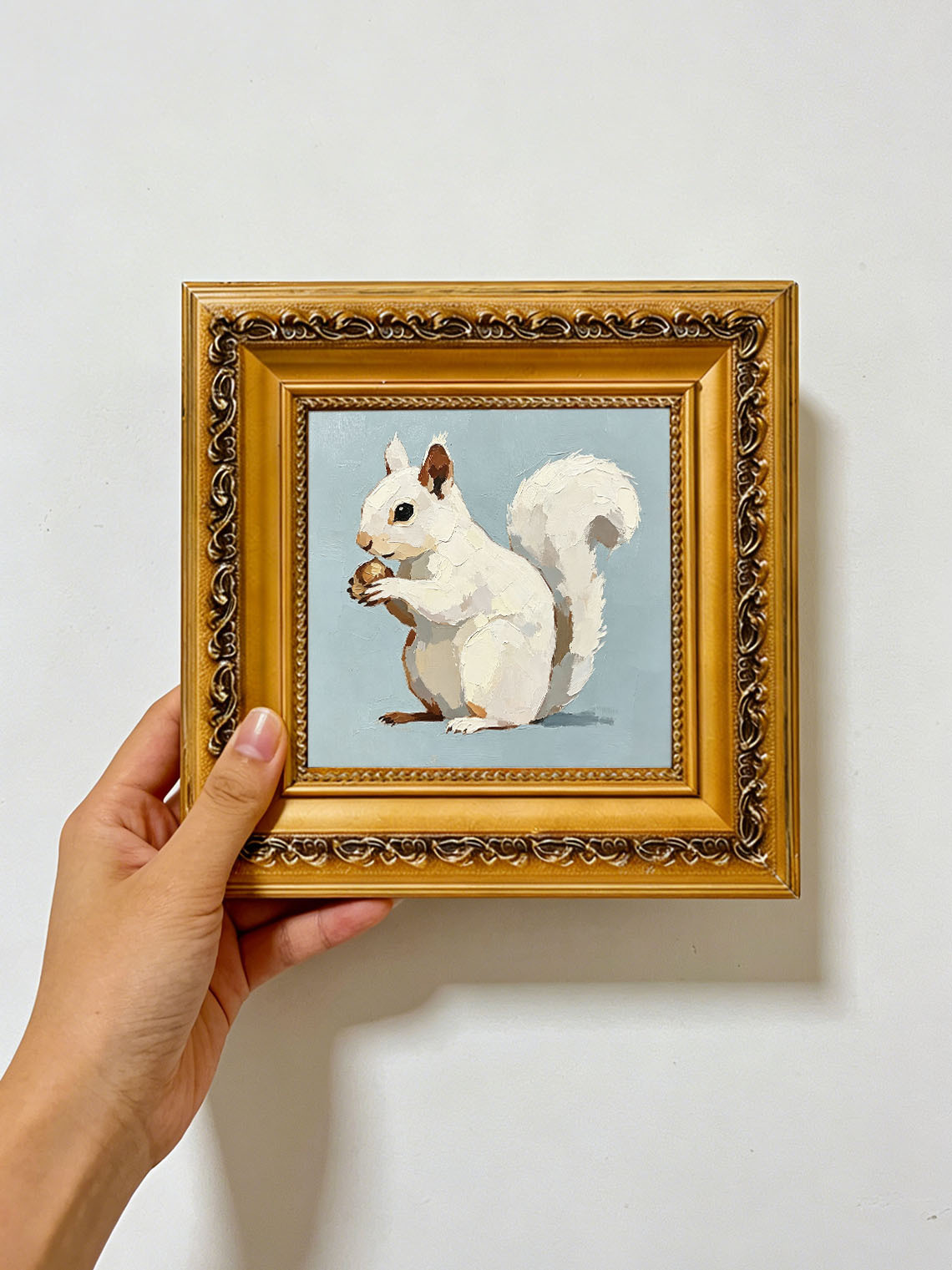 White Squirrel Acorn, Dining Room Wall Art ,Custom Oil Painting from photo,Gift for friend