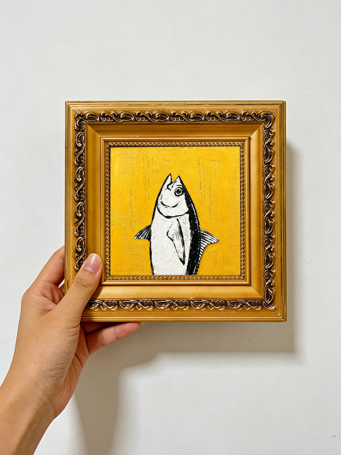 Fish Hands Yellow Oil Painting,Dining Room Wall Art ,Custom oil painting from photo, Gift for Friend