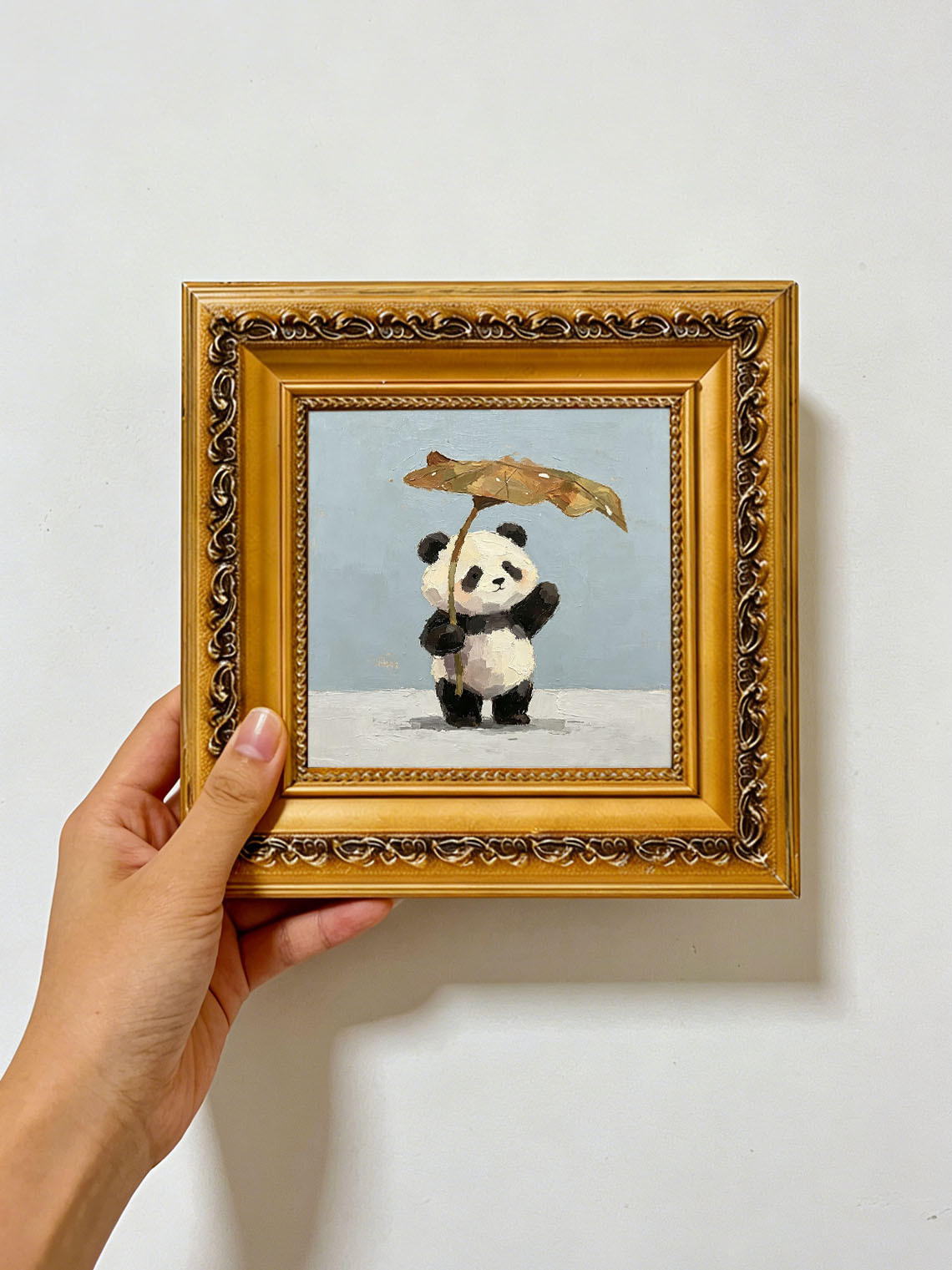 Panda Umbrella Oil Painting,Dining Room Wall Art, Custom oil painting from photo, Gift for Friend