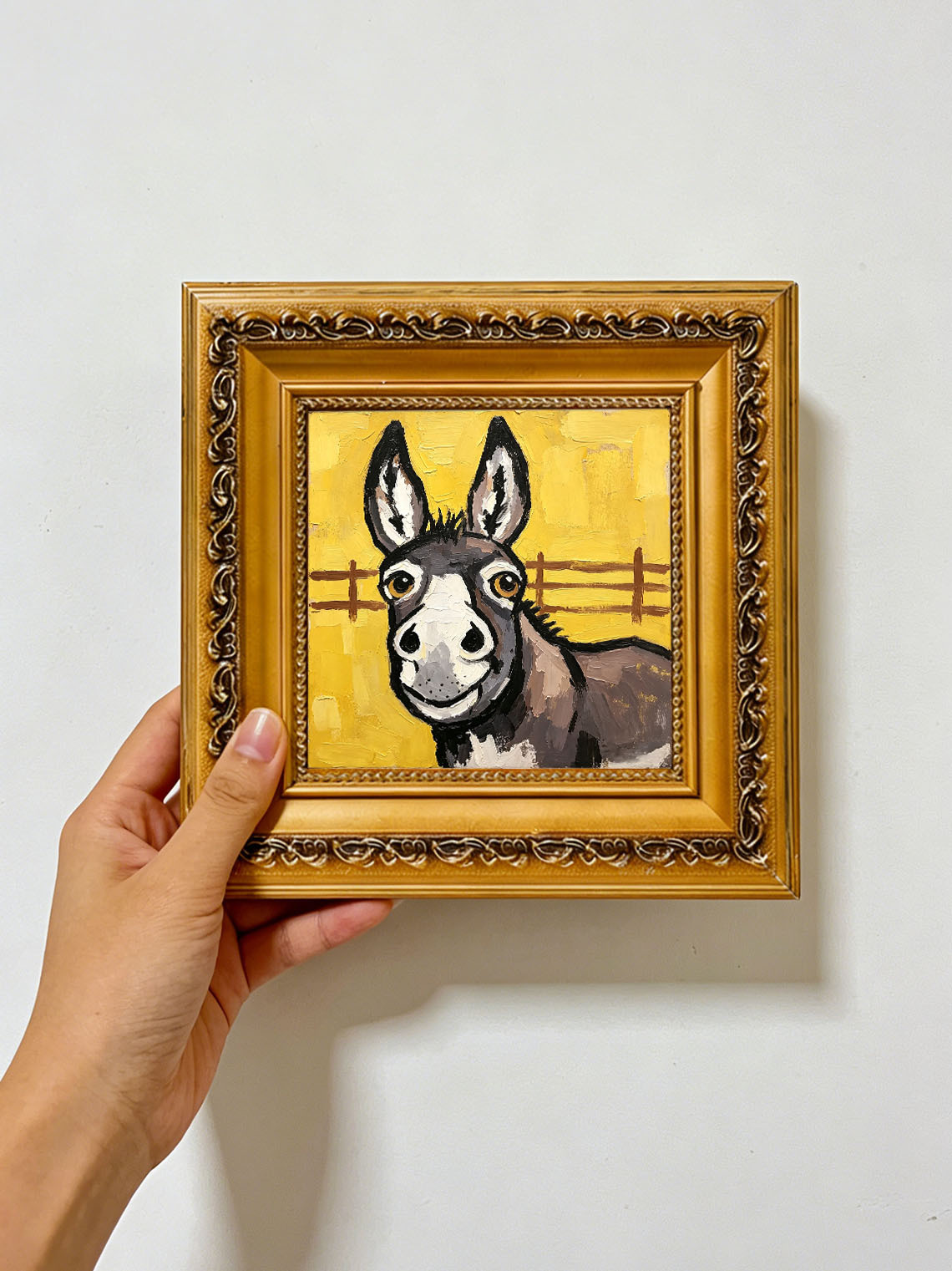 Donkey Fence Yellow Oil Painting,Dining Room Wall Art, Custom oil painting from photo, Gift for Friend