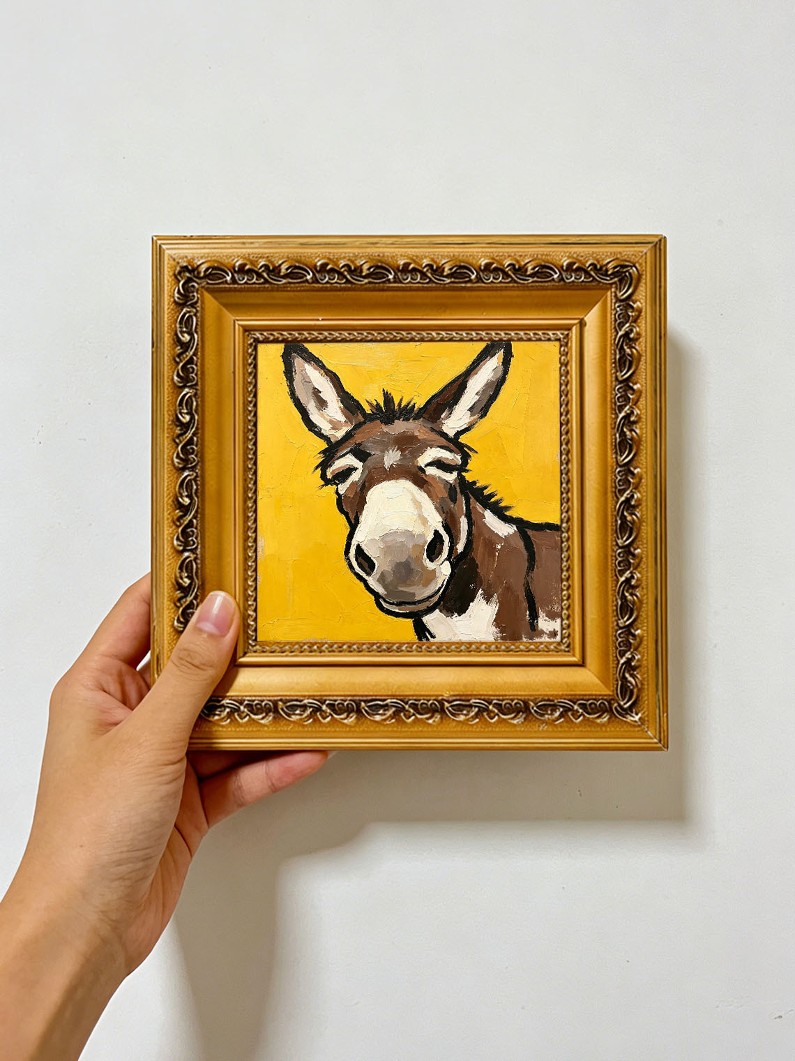 Donkey Portrait Yellow Oil Painting,Dining Room Wall Art, Custom oil painting from photo, Gift for Friend