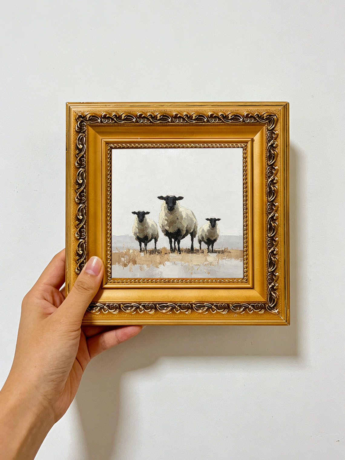 Sheep Family Meadow Oil Painting, Dining Room Wall Art,Custom oil painting from photo, Gift for Friend