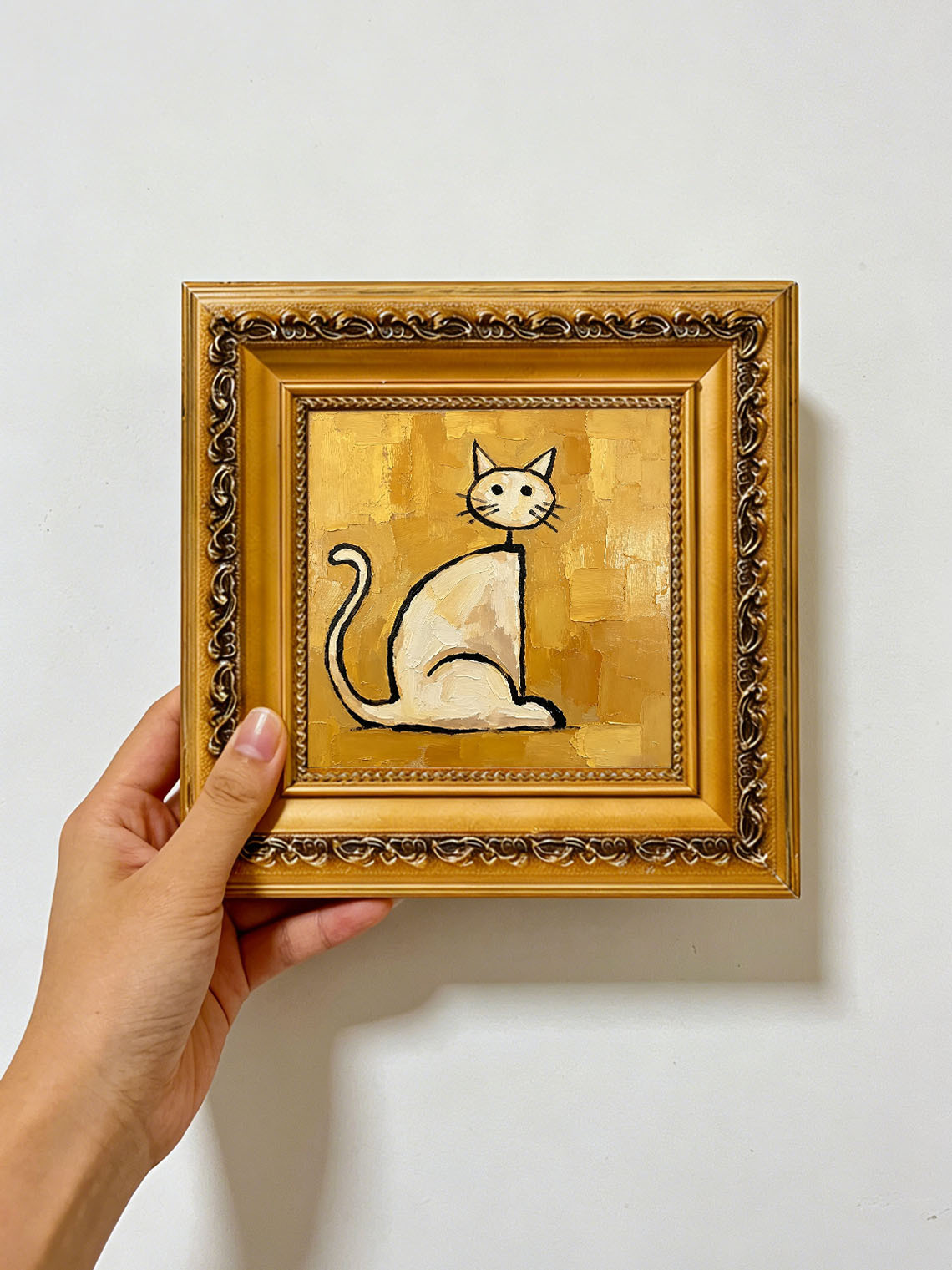 Gold Cat Sitting Oil Painting,Dining Room Wall Art, Custom oil painting from photo, Gift for Friend