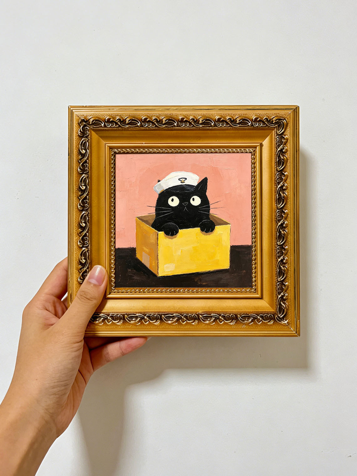 Black Cat Yellow Box, ,Dining Room Wall Art,  Custom Oil Painting from photo,Gift for friends