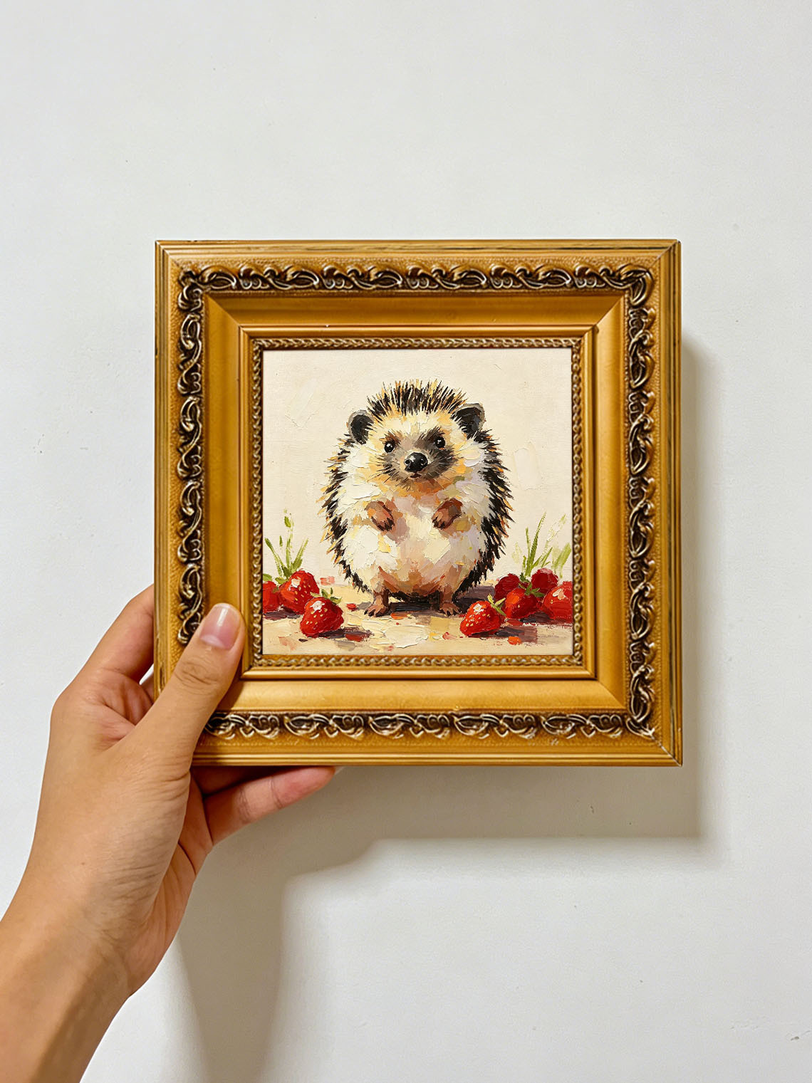 Hedgehog and Strawberries Oil Painting, Woodland Dining Room Wall Art, Custom Oil Painting from photo,gift for friend