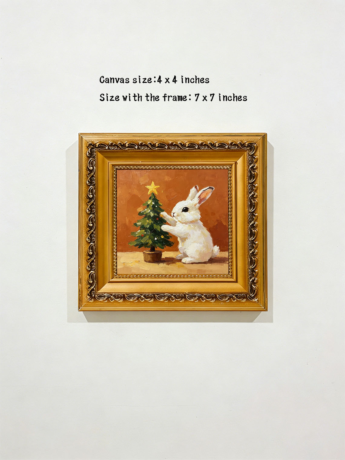Bunny Christmas Tree Oil Painting Dining Room Wall Art,Custom oil painting from photo ,Gift for Friend