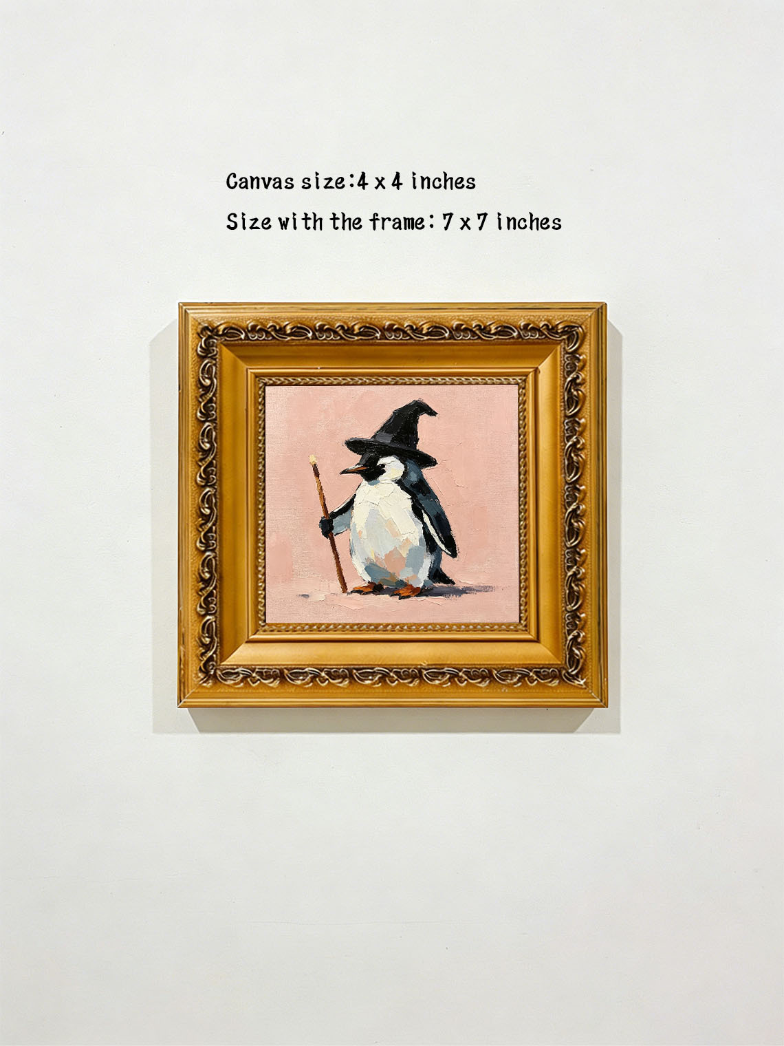 Penguin Wizard Hat Oil Painting Dining Room Wall Art, Custom oil painting from photo, Gift for Friend