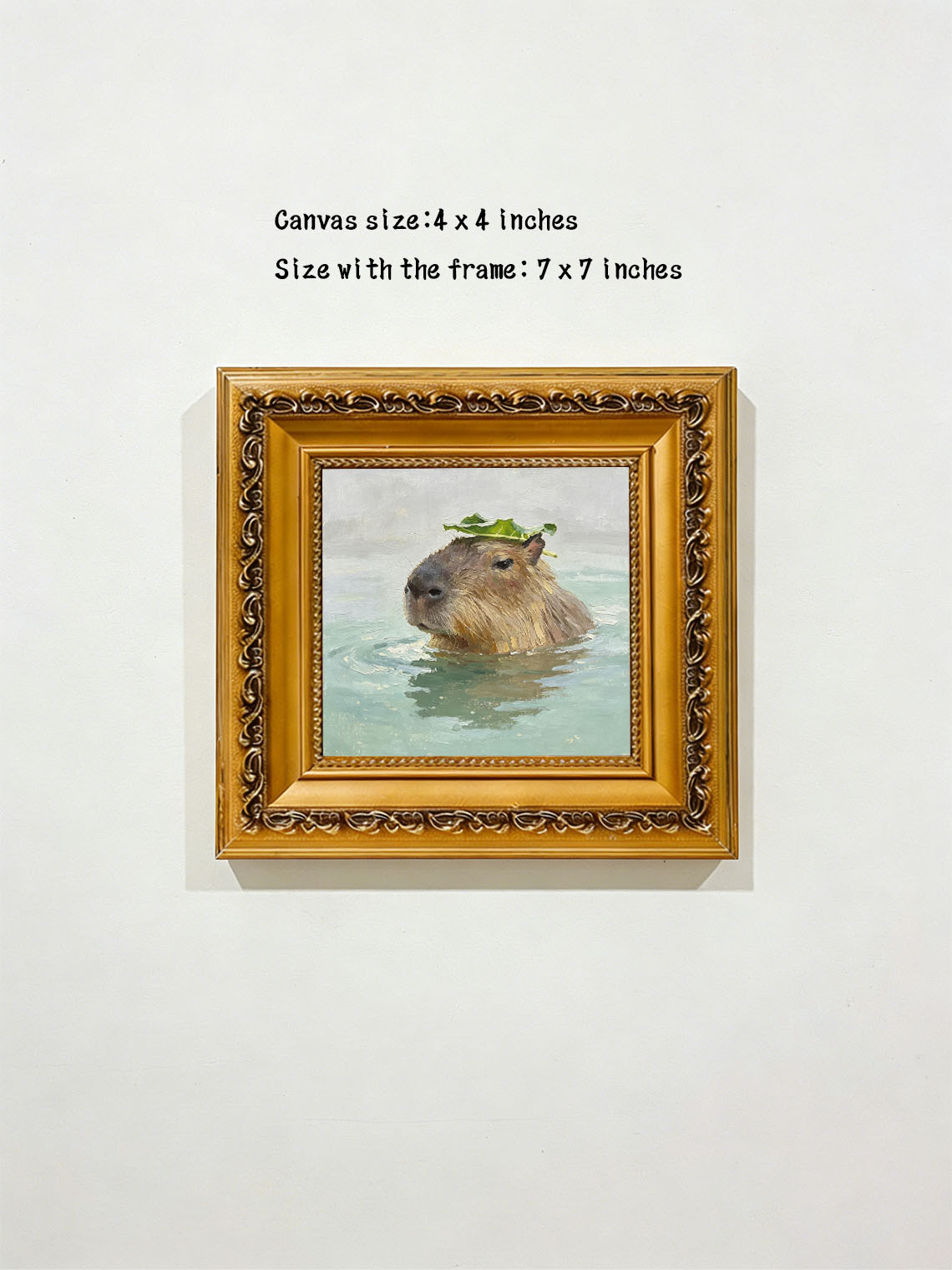 Capybara Water Leaf Oil Painting, Dining Room Wall Art, Custom oil painting from photo, Gift for Friend