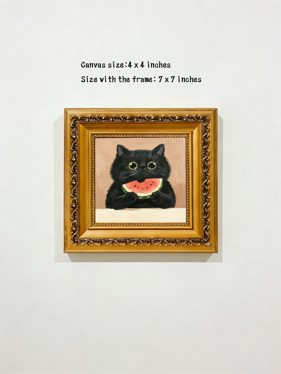 Black Cat Watermelon Oil Painting, Dining Room Wall Art ,Custom oil painting from photo ,Gift for Friend