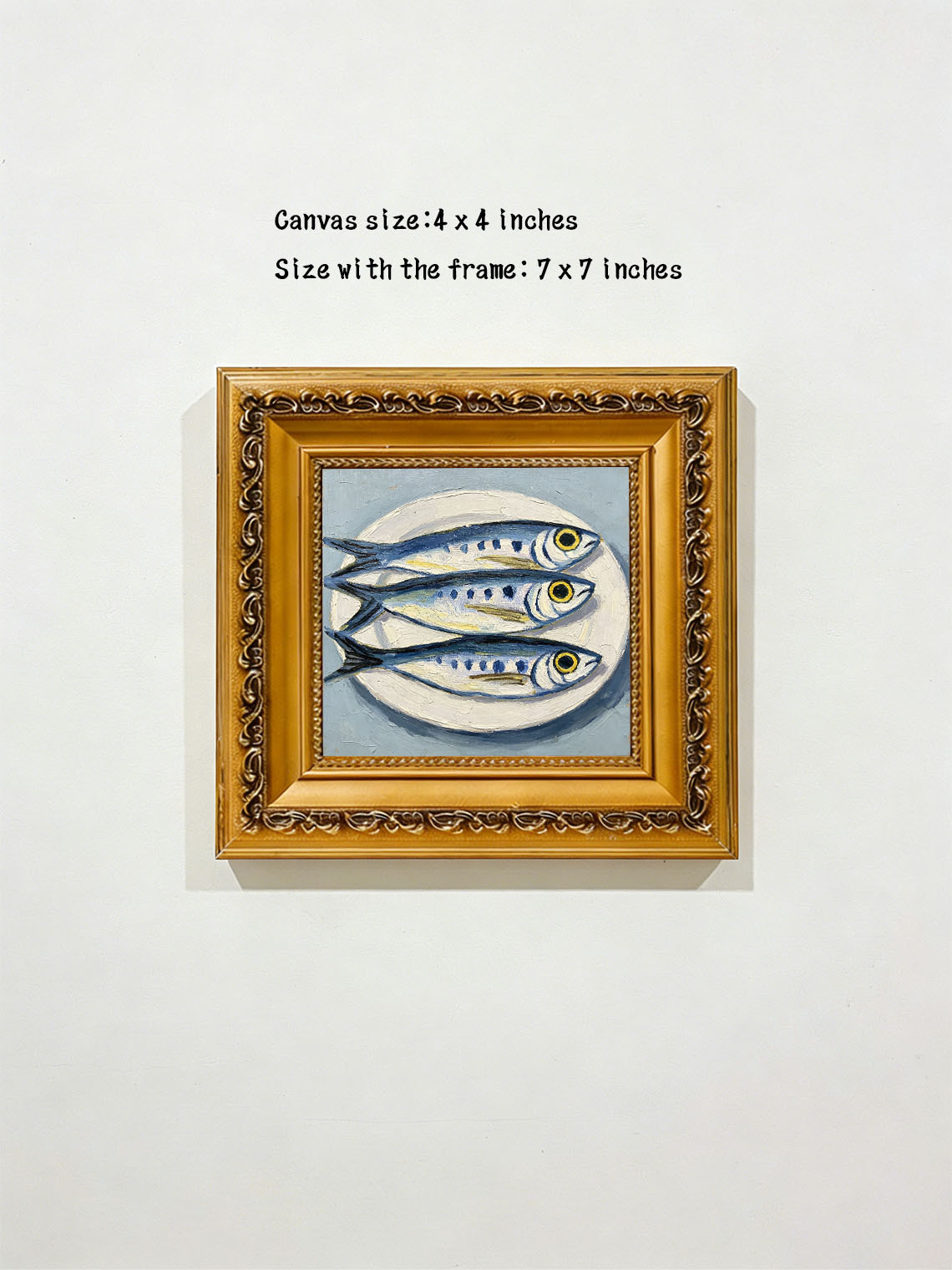 Three Sardines on Plate Oil Painting, Dining Room Wall Decor, Custom Oil Painting From Photo, Gift for Friend