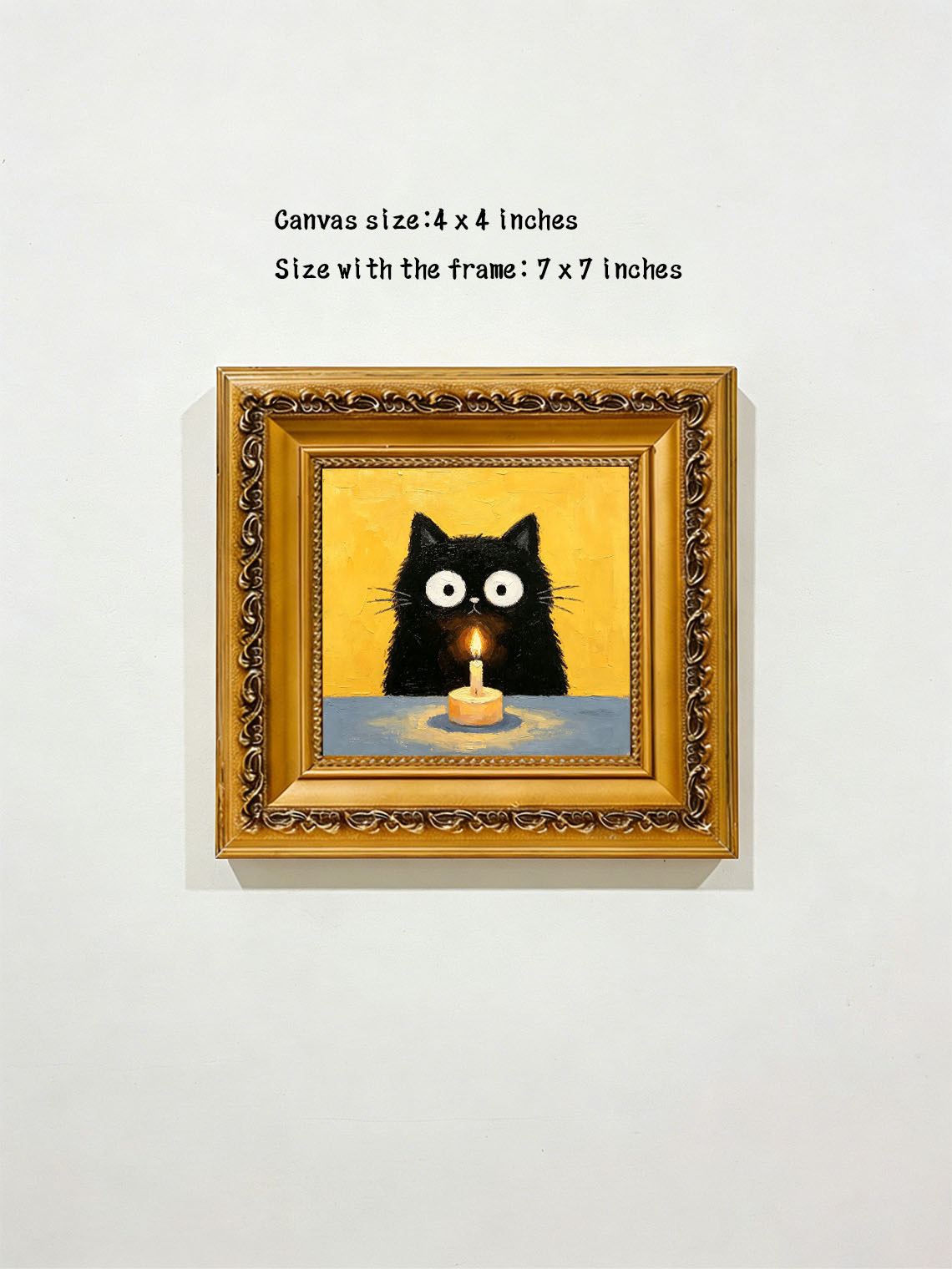 Hand-painted Black Cat Candle Painting, Dining Room Wall Art,Custom Oil Painting from photo, Gift for friend