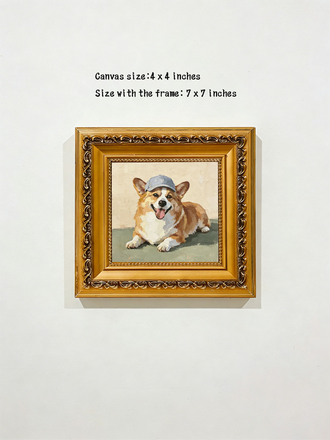 Corgi Dog Blue Cap Oil Painting,Dining Room Wall Art, Custom oil painting from photo, Gift for Friend