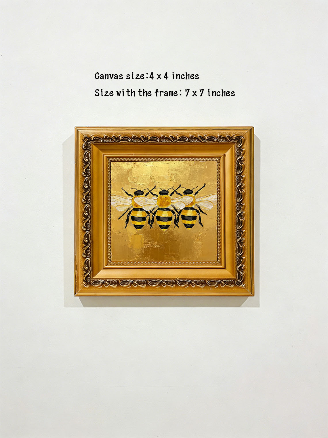 Three Bees Gold Oil Painting,Dining Room Wall Art,Custom from photo,Gift for Friend
