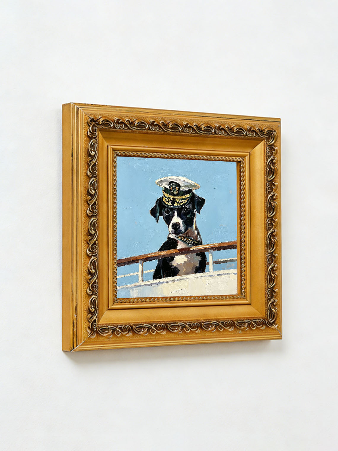 Dog Sailor Hat Boat Dining Room Wall Art,Custom Oil Painting from photo, Gift for friend
