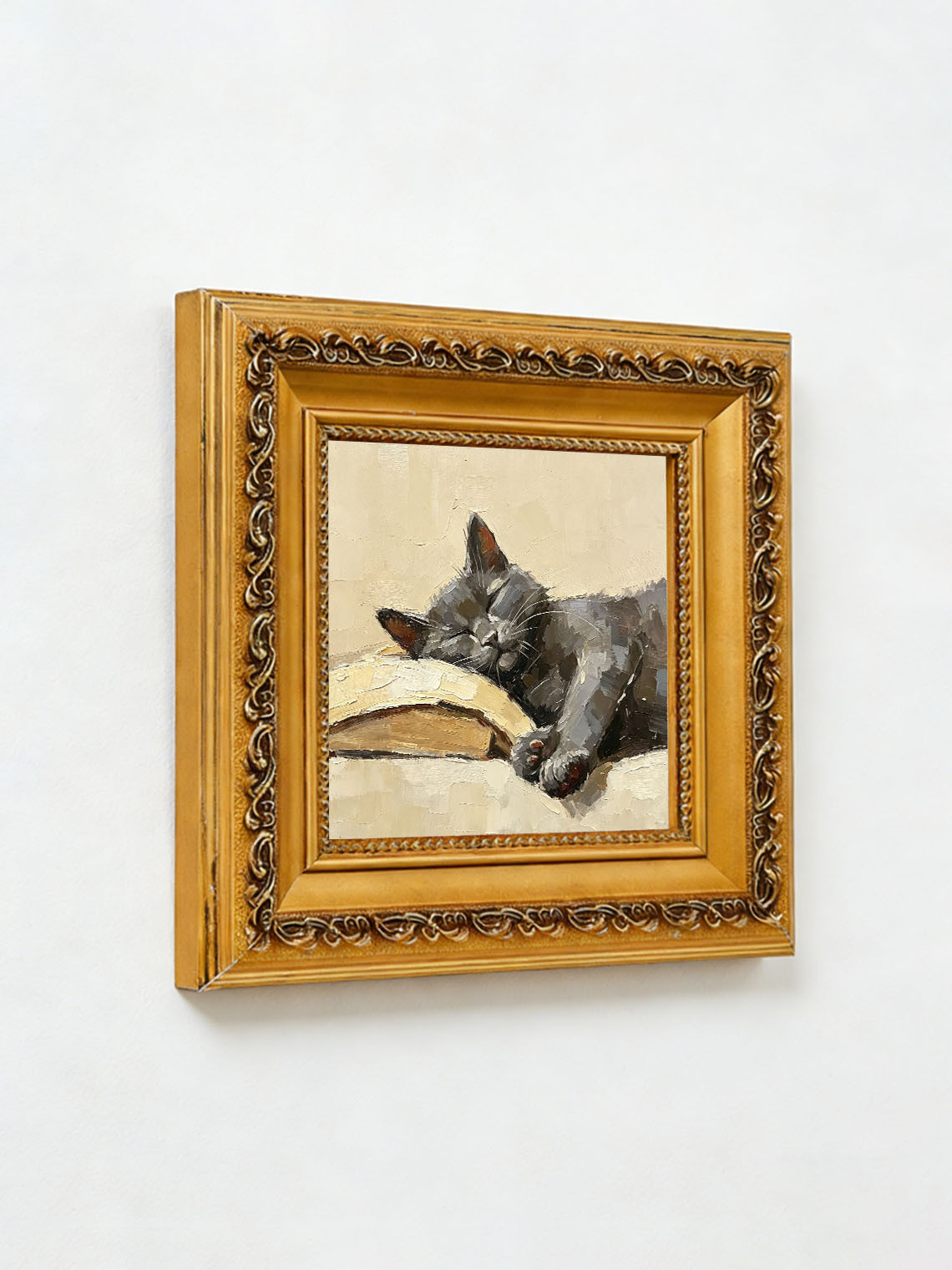 Sleeping Cat Book Dining Room Wall Art, Custom oil painting from photo ,Gift for Friend
