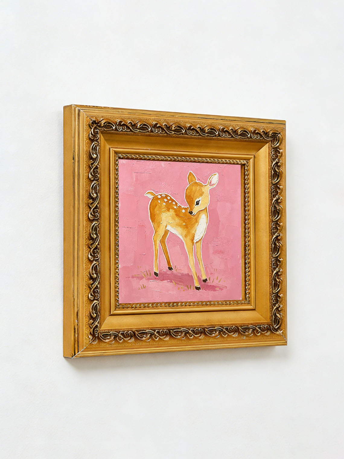 Pink Deer Fawn Oil Painting Dining Room Wall Art, Custom oil painting from photo ,Gift for Friend