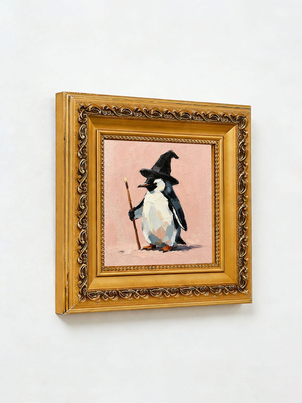 Penguin Wizard Hat Oil Painting Dining Room Wall Art, Custom oil painting from photo, Gift for Friend