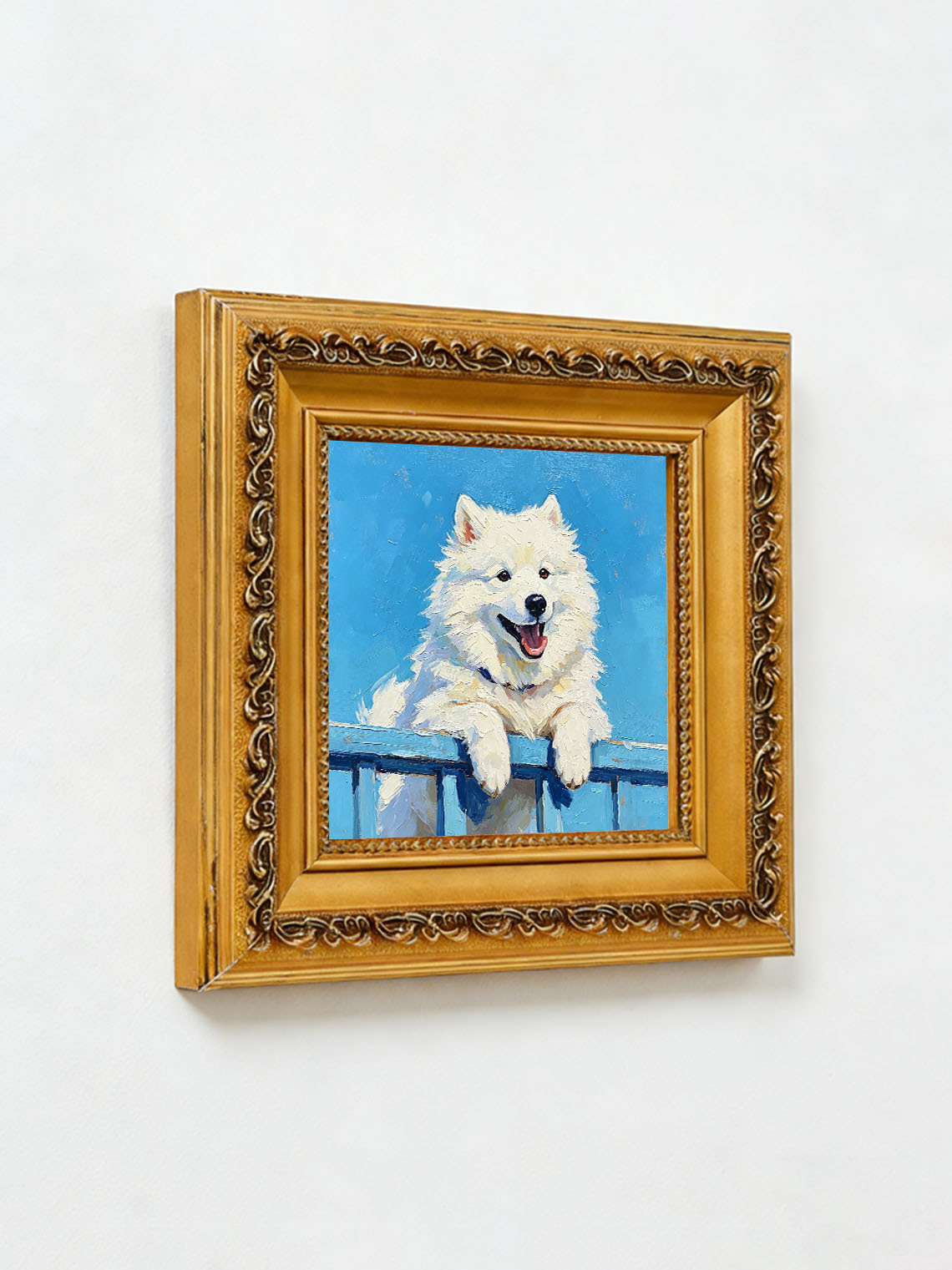 Samoyed Dog Blue Sky Oil Painting, Dining Room Wall Art, Custom oil painting from photo ,Gift for Friend