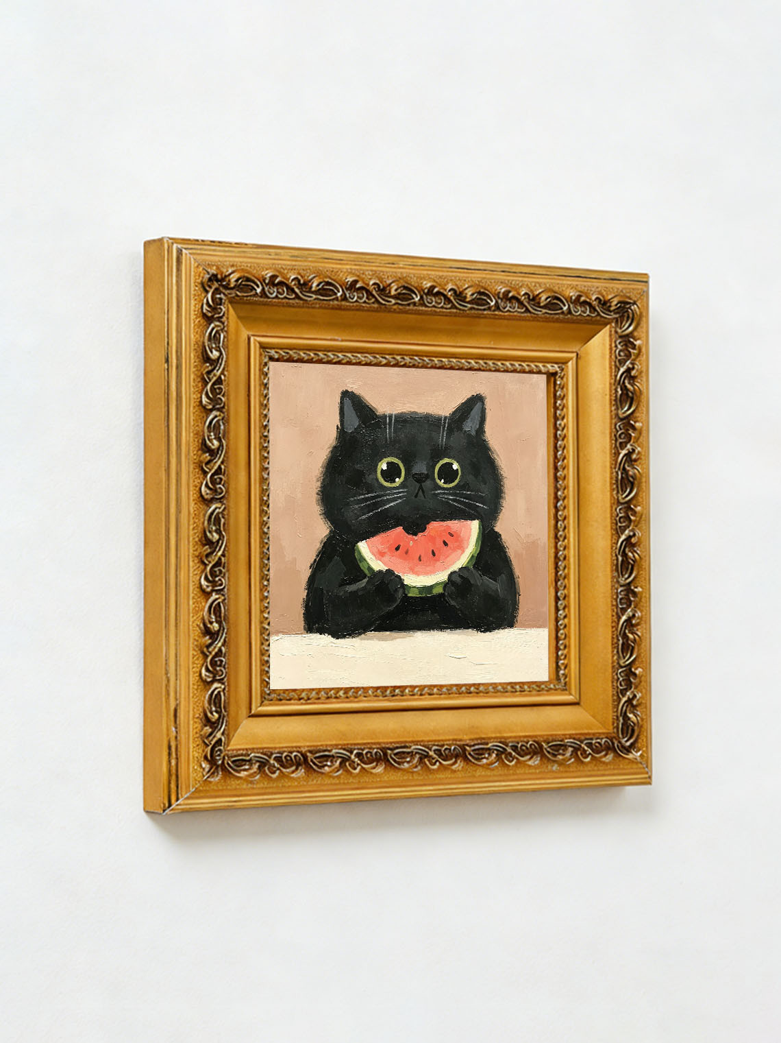 Black Cat Watermelon Oil Painting, Dining Room Wall Art ,Custom oil painting from photo ,Gift for Friend